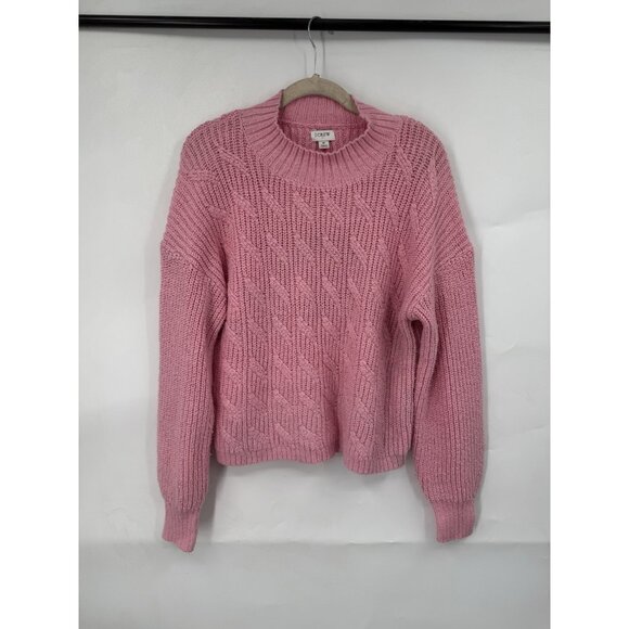 J. Crew Cotton Blend Cable Knit Mock Neck Sweater Women Medium Pink Preppy - Picture 1 of 7